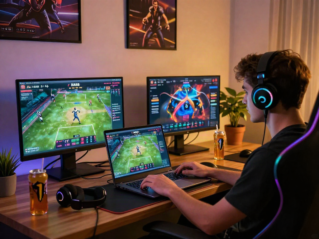 User enjoying DA88's online gaming platform with vibrant graphics on a laptop.
