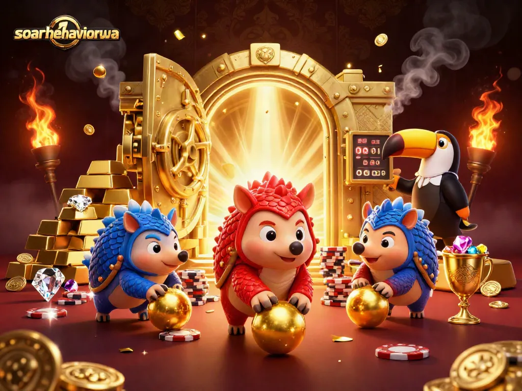 Engage with vibrant soarbehaviorwa gaming action featuring cartoon pangolins in a rich casino scene.