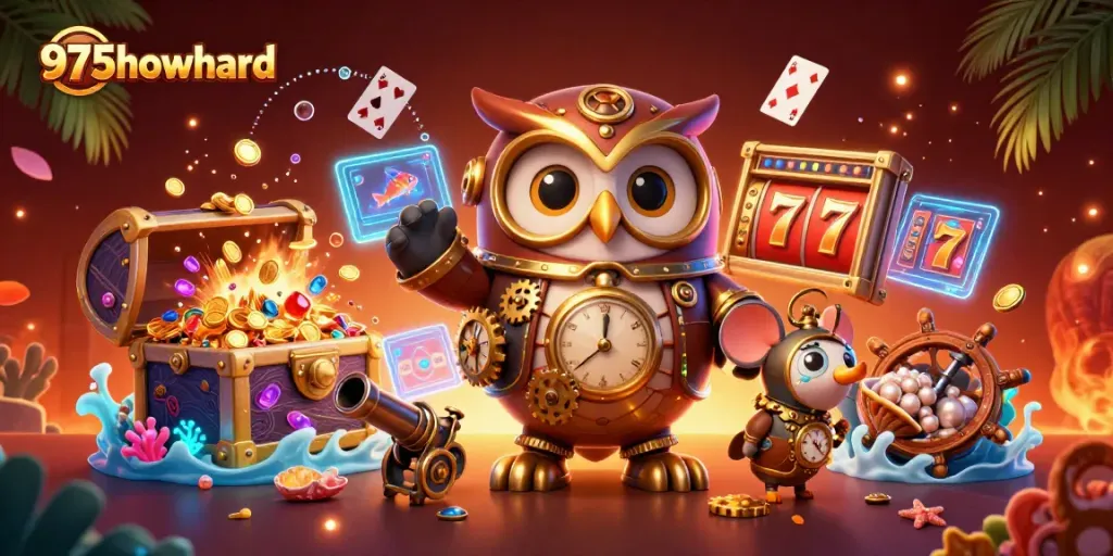 Experience thrilling casino gameplay with 975howard, featuring stacked slot reels and dynamic gaming elements.