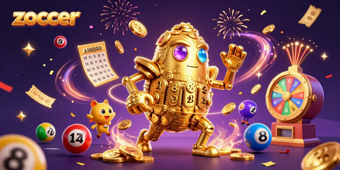 Experience the thrill of zoccer as a golden golem surrounded by dynamic lottery elements and vibrant casino symbols.