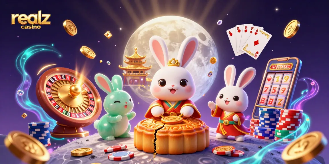 Experience the excitement of realz casino with vibrant 3D elements, including chips and spinning wheels.