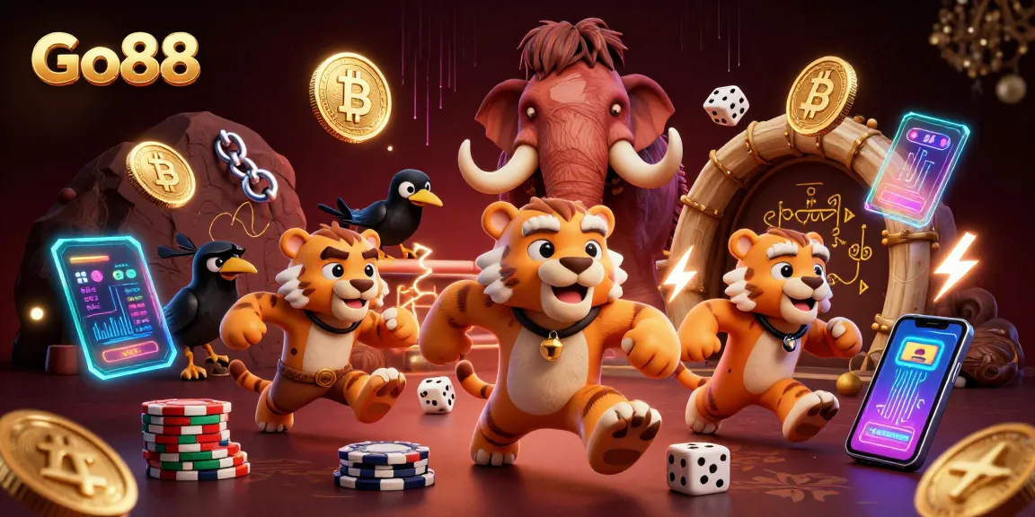 Go88 offers an exciting visual of a prehistoric casino in a vibrant 3D scene.